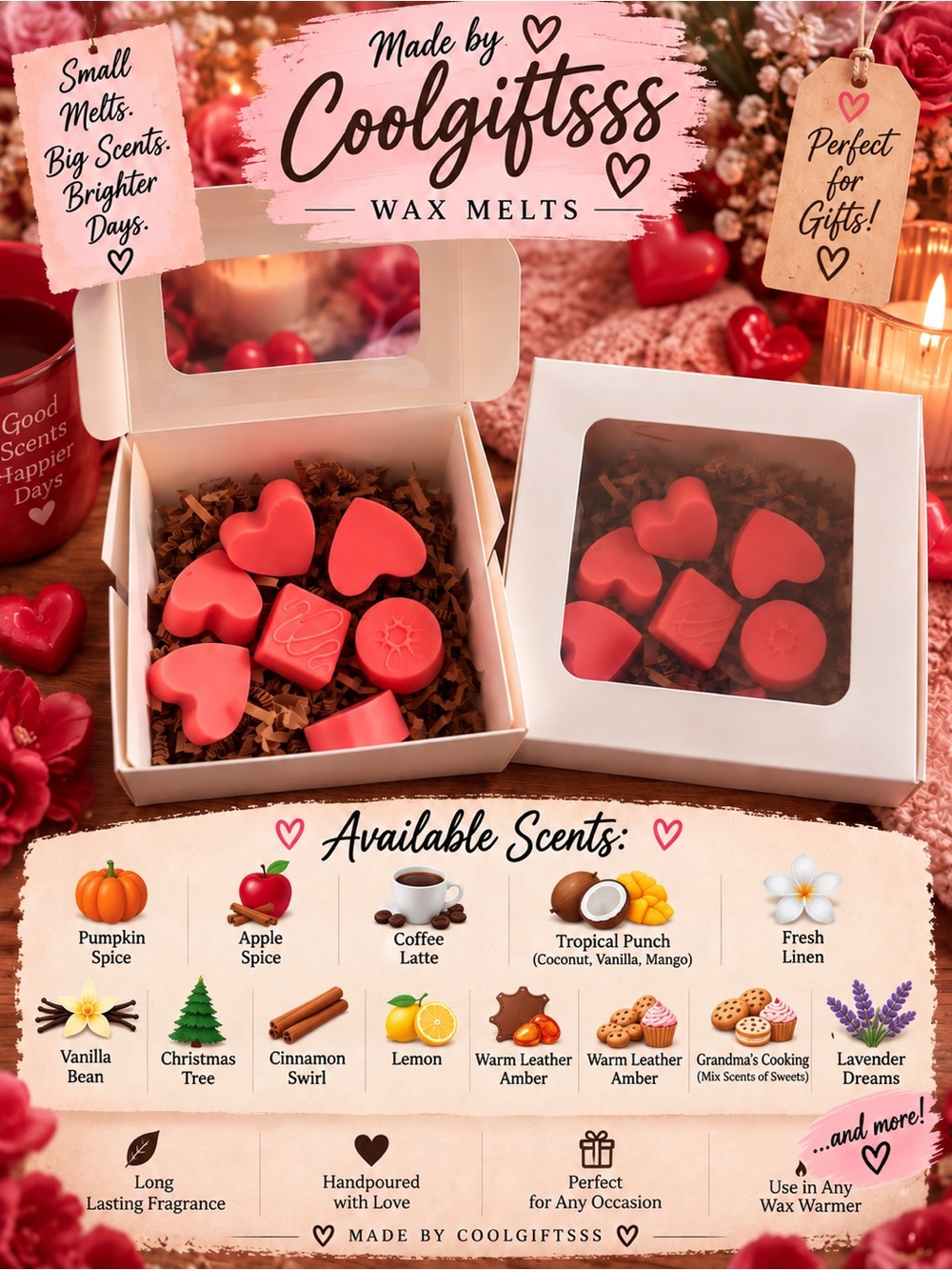 Hand-Poured Scented Wax Melts Gift Box 2 oz Assorted Wax Melts Choose your scent